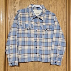 Lucky Brand Women's Size M Blue Brown Sherpa  Lined Plaid Long Sleeve  Jacket